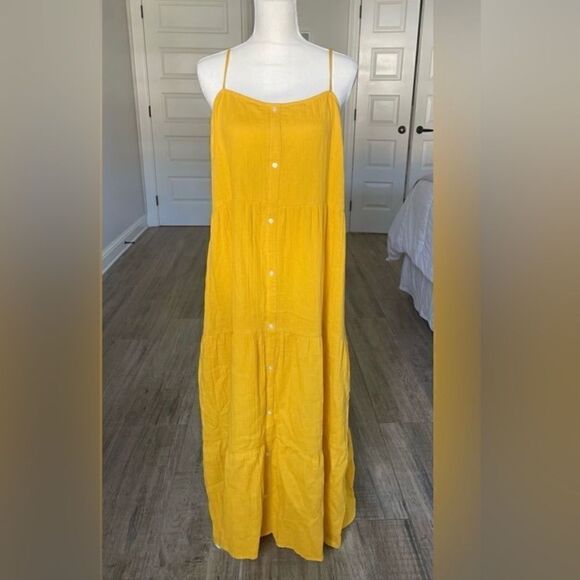 NWT Loft Cotton Golden Yellow tiered Maxi dress. LP - Picture 1 of 7